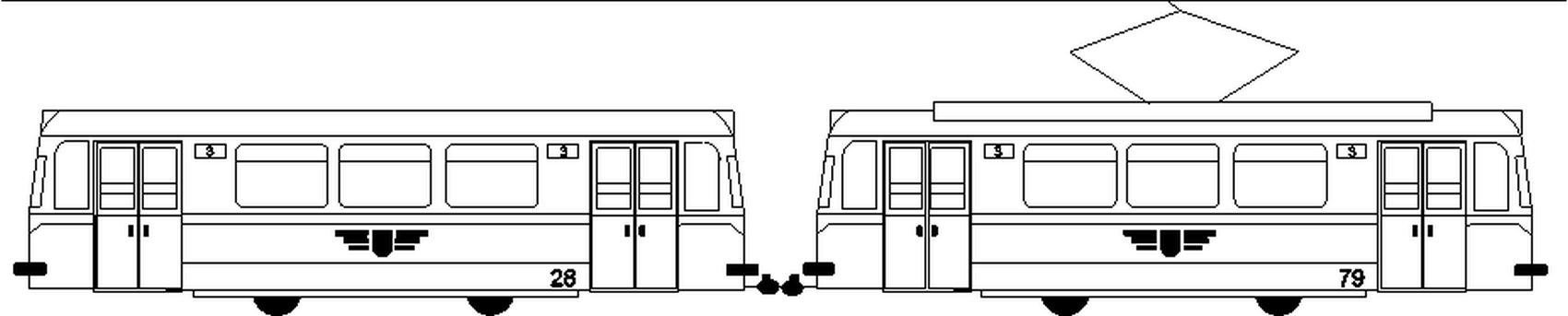 Grafik eines Zuges aus Triebwagen und Beiwagen vom Typ Gotha T57/B57